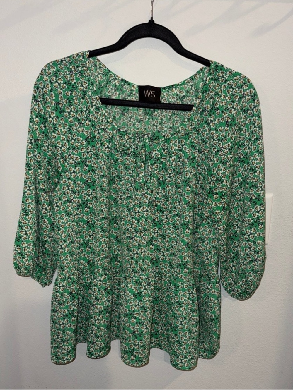 W5 Green Floral Peasant Top M